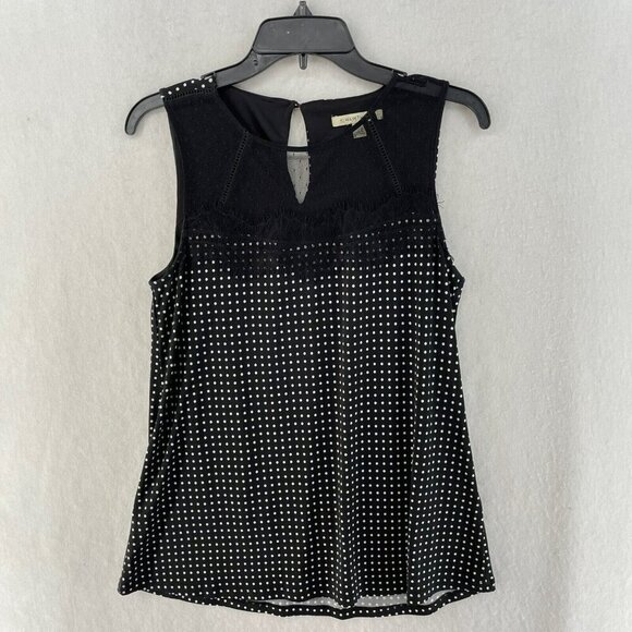 41 Hawthorn Tank Top Womens M Black White Polka Dot Round Neck Keyhole Stretch - Picture 1 of 9